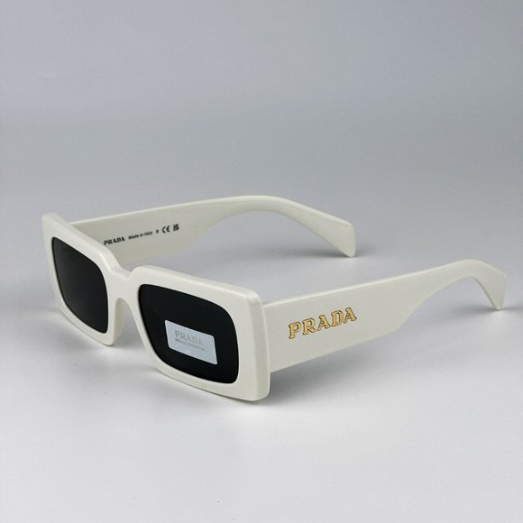 Prada PR A07S 1425S0 Sunglasses Talc White Dark Grey Rectangle Unisex - Picture 7 of 11